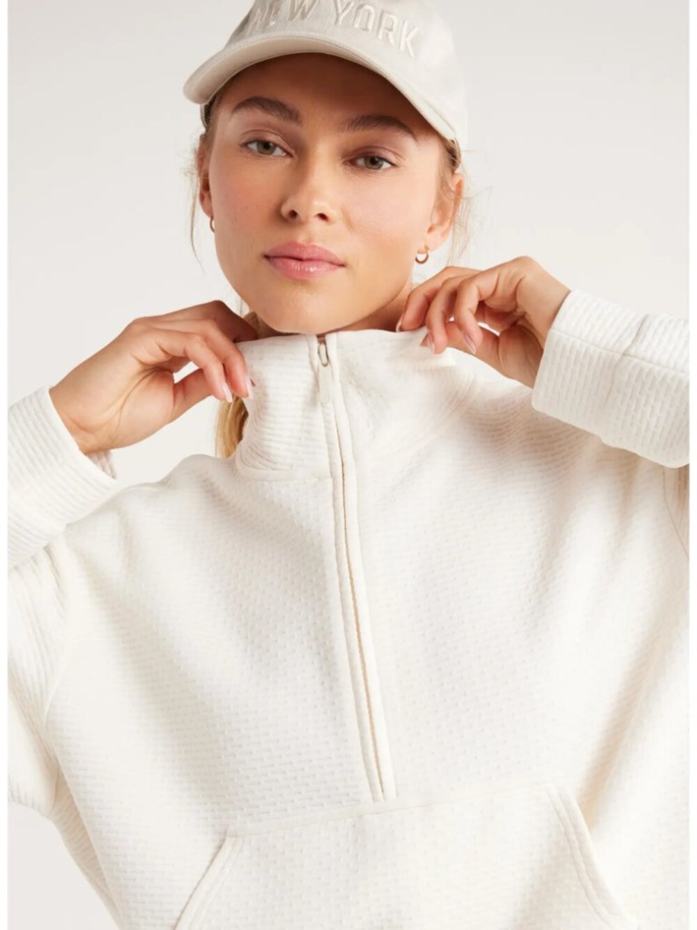 Zella Textured Half Zip Pullover in Ivory Egret - Picture 3 of 7